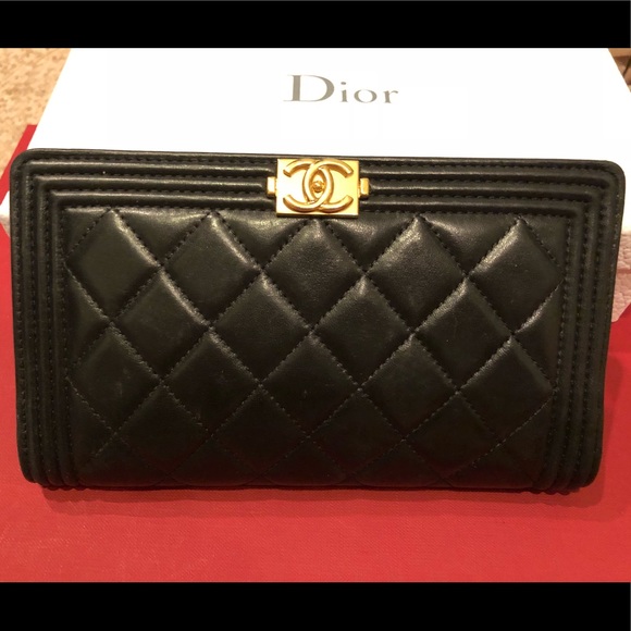 CHANEL Handbags - Chanel Boy Wallet In Black Lamb